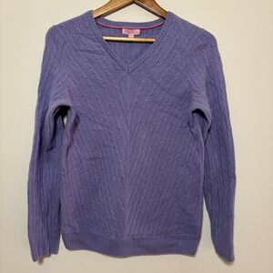 Lilly Pulitzer V-Neck Cable Knit Sweater‎ 100% Cashmere Preppy Womens XL Purple